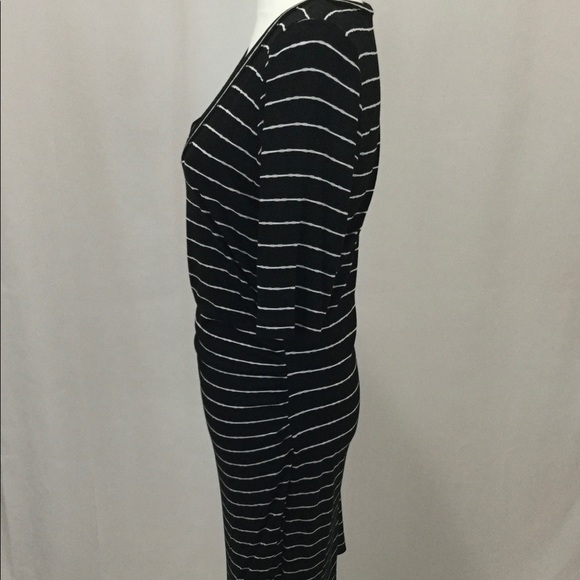 Gibson Latimer Black and White Striped Knit V Neck Stretch Dress-Size Small - Picture 3 of 4